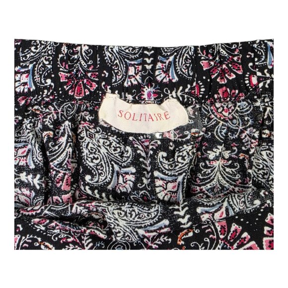 Solitaire Blouse Womens Medium Black Pink Boho Bell Sleeve Rayon Floral Crochet - Picture 3 of 11